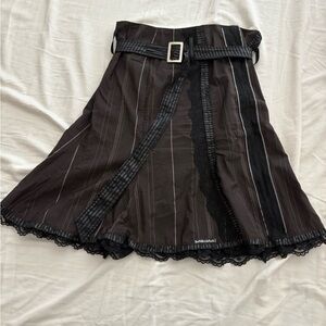 Dark Brown Skirt with Black Lace Trim and Belt